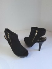 F&F Black Faux Suede Peep Toe