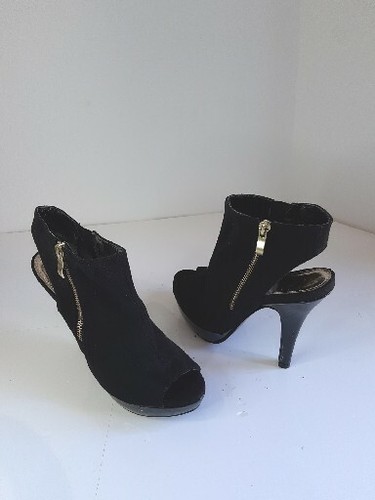 Black faux suede peep toe - suede,