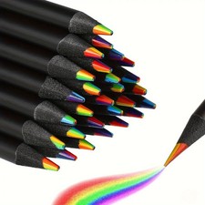 12pcs Black wood Rainbow Pencils Colouring Multi Colour Pencils Art Drawing