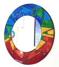 Round mosaic wall mirror red