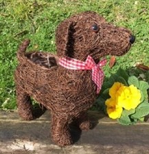 Dark Brushwood Standing Dog Planter 33cm