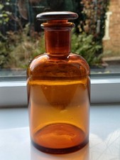 Antique Brown Glass Apothecary Bottle with Stopper. Good Condition. Hand Blown.