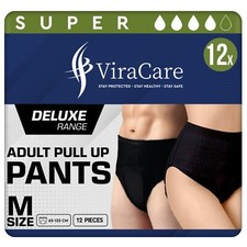 12 x Black Incontinence Pants Women & Men | Super Pull Up Pants | Size M, L, XL