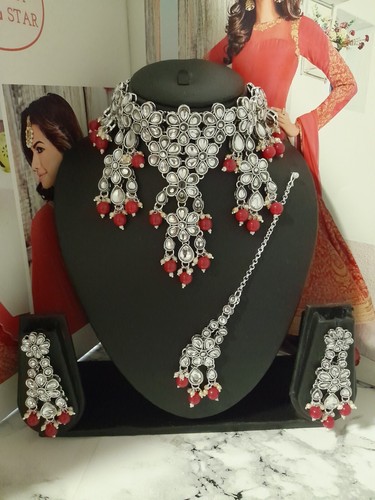 Pink silver choker - pink,