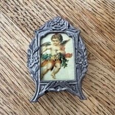 Vtg Mini Pewter Floral Cherub