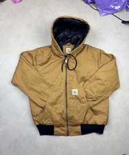 Carhartt Brown Duck Canvas Work Jacket – Hooded, Heavy Duty, Zip Front Large