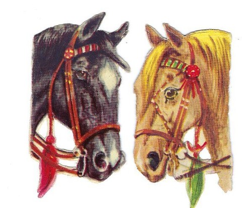 Two merry round horse heads - two,