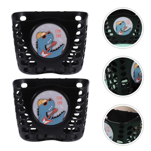 Black kids bike basket - black, front