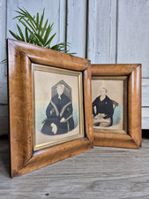 Pair of Antique Portrait Miniatures, Victorian Watercolour Painting, Antique Art