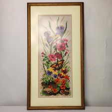 Vintage Wool Tapestry Picture Floral Completed Framed 34 x 65 cm Wall Decor UK 