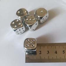6 Sided Dice, Colour Silver Chrome effect, Dice Set Table Games, Party, 5pcs,