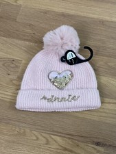 Asda Sequin Bobble knit Hat Girls Age 8-12 Years Soft Pink Disney Minnie Mouse