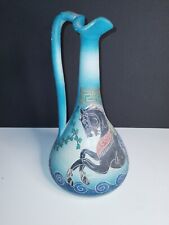 Vintage Blue Ceramic Pottery Jug Vase with Sea Horse
