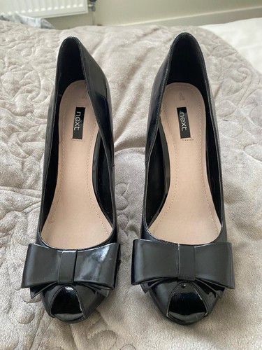 Next bnwt black patent faux - black,