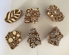 6 INDIAN HANDCARVED WOOD BLOCK