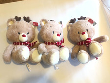 1x Clinton's Reindeer Soft Toy Beige Teddy Bear Scarf Christmas 32cm ,