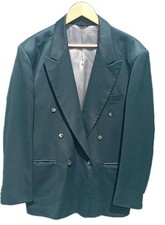 C&A 2PC Suit Men 40R W32 L29 England Green Turn Up Double Breasted Vintage Pleat