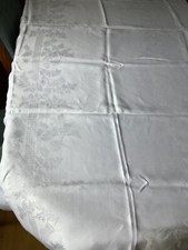 White Cotton Damask Tablecloth 155 cms x 215 cms, (5’x7’). Used, Good Condition