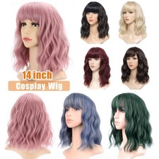 Wave Bob Wigs With Bangs Shoulder Length Women Curly Wavy Synthetic Cosplay Wig