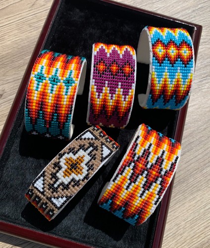 Navajo beaded leather - beaded, cuff