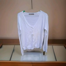 ZARA~Ladies Long Sleeves V-Neck Button Down White Cardigan R/Hem &Cuffs A-A36in
