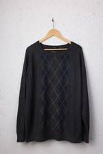 Wolsey Men’s Jumper XL | Argyle Knit | Lambswool Cashmere Angora Blend Grey Navy