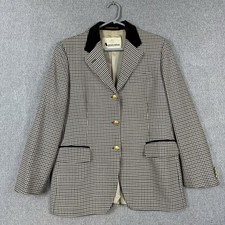 Aquascutum Blazer Womens Size 42in Chest Signature Check Gold Button Velvet Trim
