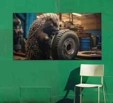 Funny Art Hedgehog Tire Fitter