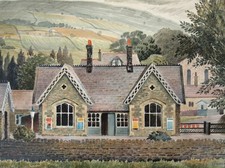 Thomas Stultiens (1903–1965) Watercolour landscape Hawes Train Station Yorkshire