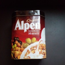Alpen cereal tin empty