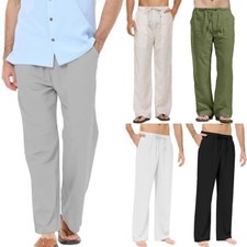Mens Cotton Linen Baggy Pants