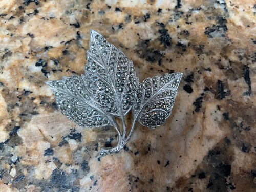Vintage floral leaf marcasite - vintage,
