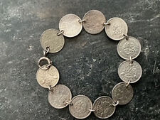 Vintage Antique Silver Threepenny Piece Bracelet, 11 Coins from 1913 to 1940