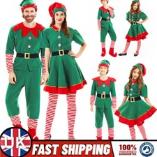 Christmas Elf Costume Adults Kids Family Fancy Dress Santa Helper Costume Outfit