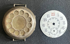 Rare WWI Silver “Telephone Dial” Trench Watch Case + Crystal – Shrapnel Guard