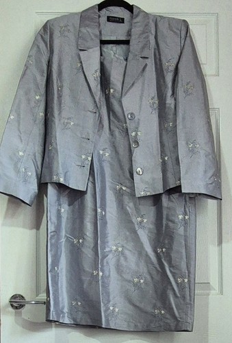 Grey silk satin floral 3pc - satin,