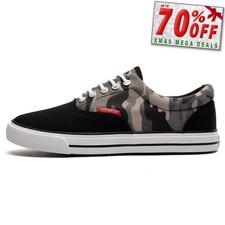 Crosshatch Skywalk Mens Trainers Classic Casual Camo Canvas Plimsoll Black