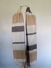 Primark Large Scarf Tan Beige Cream Check Tassel Ends Great Condition Soft