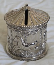 Carousel Silver Plated Money Box Merry Go Round Piggy Bank Christening Gift