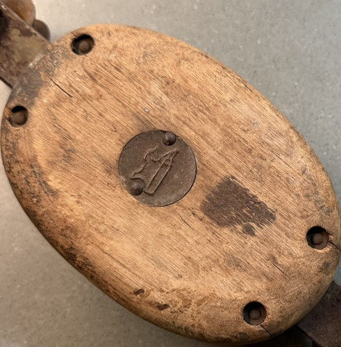 Antique wood pulley primitive - wood,