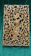 Genuine vintage teak carved plaqe a goddess with a fan