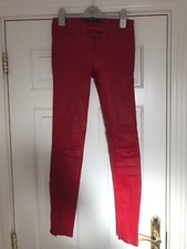 J Brand Red Mid-Rise Stretch Lamb Real Leather Leggings Trousers UK 8 Size 23