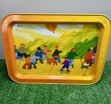 Vtg Metal TV Tray Yellow BoHo