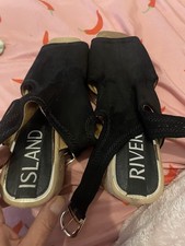 Ladies River Island Wedges Size 7 Black Faux Suede