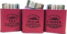 3pc Canister Set Tea Coffee Sugar Jar Vintage Style Storage Pots Food Container