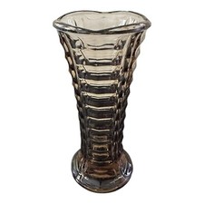 Vintage Smoked Brown Pressed Glass Vase Fidenza Vetreria Italian Ladder Ribbed