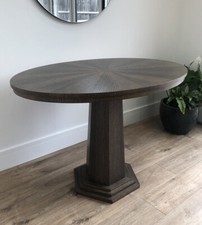 Unique Oval Dark Wood  Sunburst Dining Table With Stepped Hexagon Pedestal Base