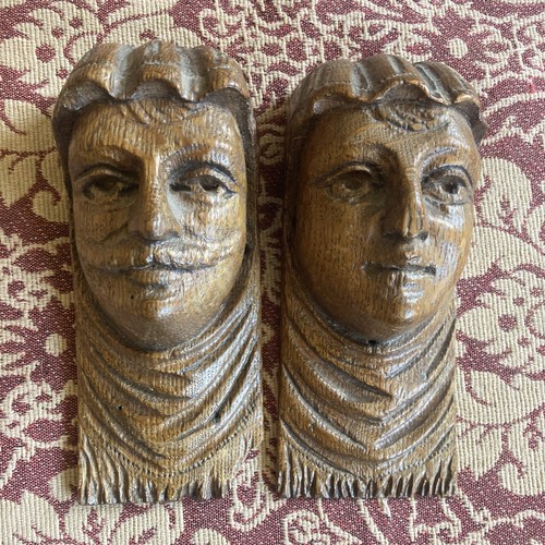 Pair antique oak carved - antique,