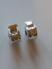 Set of 2 Chamilia Sterling silver 925 Raised Hearts bracelet charm clip locks