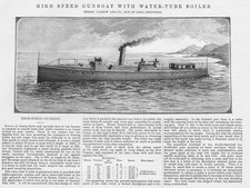 YARROW & CO High Speed Gun Boat with Water Tube Boiler Antique Print 1891